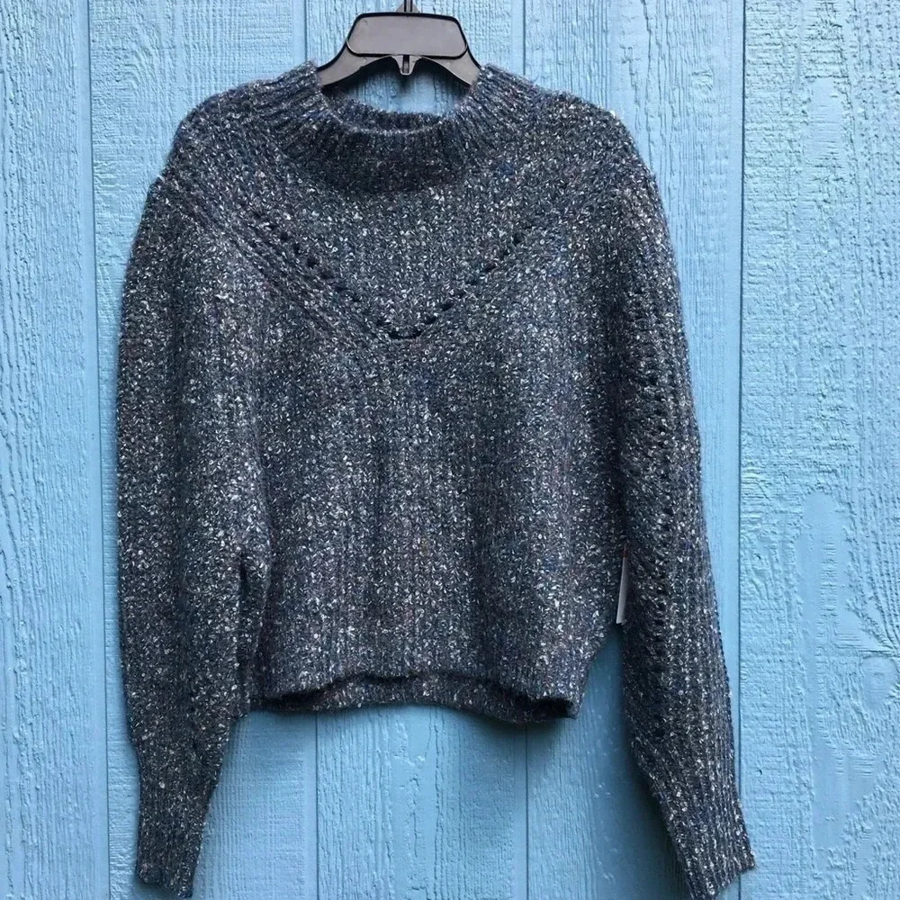 TopShop Neppy Pointelle Mockneck Sweater Top Blue